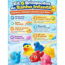Kit 6 Brinquedos de Banho Infantil Patinho AmareloBrinquedo Educativo para Bebê 3+