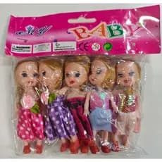 👧 Kit 5 Bonecas Fashion Mini Baby com Vestidos Coloridos
