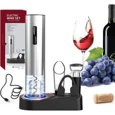 Kit  Saca-rolhas aço inoxidável Elétrico Para Vinho Base E Recarregável Por Usb 6 em 1