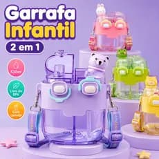 Garrafa Infantil 530ml 2 em 1 Transparente – Copo com Alça, Antivazamento, Leve e Portátil