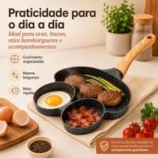 Frigideira 3 em 1 Antiaderente Granitada com 3 Compartimentos para Ovos Bacon Panquecas Hambúrguer e Café da Manhã