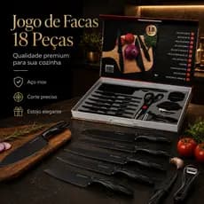Jogo de Facas Premium 18 Peças Kit Completo para Cozinha Churrasco e Presente