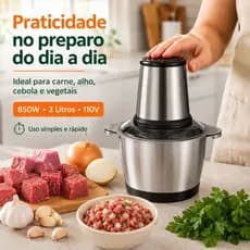 Processador Elétrico de Alimentos 850W 2 Litros 110V Tigela Inox para Carne Legumes Alho Cebola