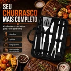 Kit Churrasco Premium com Estojo Aço Inox Utensílios para Churrasco Grill e Camping