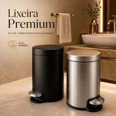 Lixeira de Banheiro Premium 3L 5L com Pedal Higiênico Aço Inoxidável Preto ou Inox Escovado