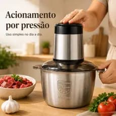 Processador Elétrico 2L Aço Inox 250W Triturador de Carne Alho Cebola e Legumes