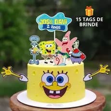 Topo de Bolo Bob Esponja Personalizado | Cake Topper Bob Esponja Festa | Decoração Aniversário Tema Bob Esponja