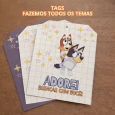 Kit 24 Tags Personalizadas Bluey para Lembrancinhas de Aniversário | Papel 180g Alta Qualidade | Arte Digital Inclusa