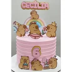 Topo de Bolo Capivara Personalizado Rosa Minimalista | Decoração Só Um Bolinho | Cake Topper Capybara | ENVIO IMEDIATO