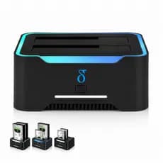 Dock Station Dual Usb3.0 Rgb Leitor Hd Ssd Sata 2.5 e 3.5 Botão Clone