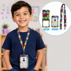 Cordão Autismo TEA PCD com Porta Crachá Resistente Estampa Inclusiva Conjunto Cordão Porta Crachá