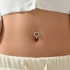 Piercing de Umbigo em Formato de Coração - Piercing Umbigo Coração Aço Inox Prata