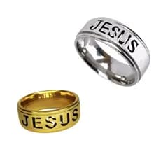 Anel Aço Inox Dourado e Prateado Jesus Diamantado 8mm
