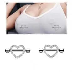 Kit 2 Piercing Mamilo Modelos Coração Redondo Cravejado com Zircônia cristal