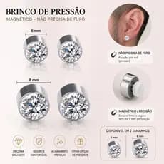 Brinco Falso Pressão Sem Furo Magnético Pedra Zircônia