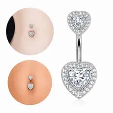 Novo duplo Coração Piercing de umbigo cravejado com fecho Coração Umbigo Zircônia Inox Coração