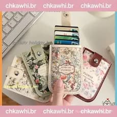 Estojo Para Cartão De Pintura A Óleo Floral Removível Com Fivela Porta-Cartões De Identificação De Grande Capacidade Cri