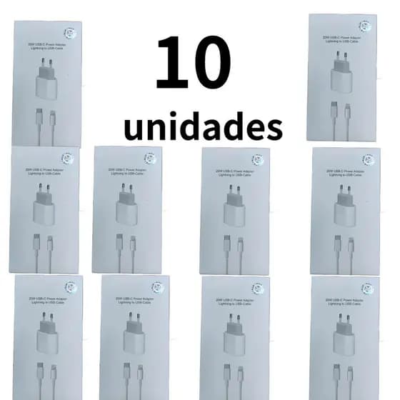 Kit 5 10 e 20 pcs Carregador iPhone Turbo 20W Fonte + Cabo USB-C Lightning Rápido