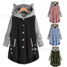 2024 outono inverno europeu americano botão com capuz orelhas de gato pelúcia topo Irregular rua Wear cor combinando jaq