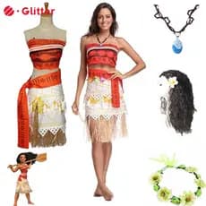 Fantasia Moana Do Filme Disney Para Mulheres Adultas , Peruca De Princesa De Verão , Top , Saia , Vestido De Festa De Ca