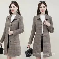 Estilo ocidental senhoras outono inverno jaqueta de lã xadrez moda estilo ocidental casaco de lã mais magro olhar listra