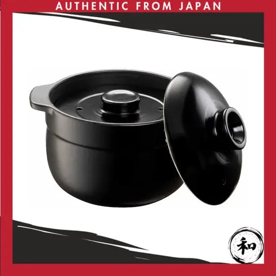 Ishigaki Panela de Arroz de Cerâmica para Fogão e Micro-ondas, Tampa Dupla, 2 Gō (4479)【日本直送】