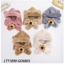 Gorro Touca Infantil com Cachecol Pelúcia Capybara Protetor de Orelha LTT1890-G06803