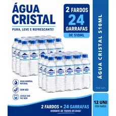 Água Mineral Cristal Sem Gás 500ml Kit 2 Fardo Com 24 Garrafas Água Natural Festa Evento Empresa