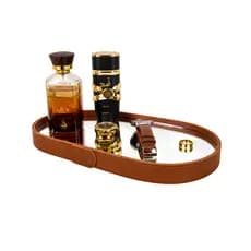 Bandeja Decorativa Espelhada Cápsula 39x19cm Moldura Couro Premium Sala Quarta Lavabo banheiro