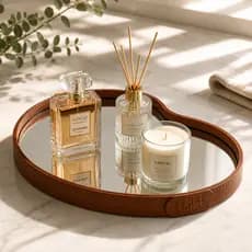 Bandeja Espelhada Decorativa Couro Premium Para Perfumes Lavabo 36x25