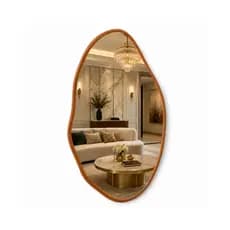 Espelho Orgânico 80x60 Decorativo Com Moldura Em Couro Ecológico Caramelo Para Sala Lavabo