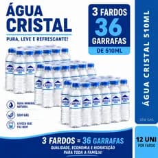 Água Mineral Cristal Sem Gás 500ml Kit 3 Fardo Com 36 Garrafas Água Natural Festa Evento Empresa