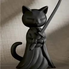 Gato samurai, decoração para casa, decoração geek, decoração fofa, decoração de gato