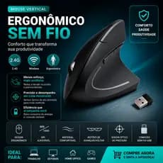 Mouse Vertical Ergonômico 2.4GHz Mouse Óptico Sem Fio 3 Ajustável Wireless