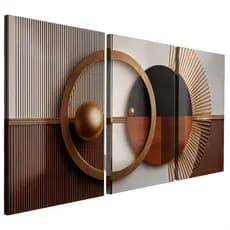 Quadros Decorativos 3 Peças Abstrato Moderno Circular Marrom e Dourado Pintura Casa Sala Quarto Decoração Hall