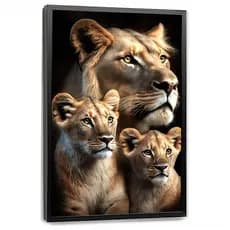 Quadro Decorativo Leoa 2 Filhos Mãe Protetora Casa Sala Quarto Decoração Hall