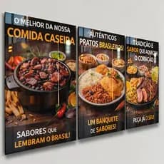 Quadros Decorativos 3 Peças Restaurante Comidas Brasileiras Feijoada Frases Casa Sala Quarto Decoração Hall