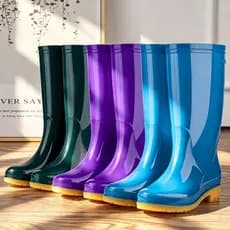 Botas de chuva femininas de cano alto antiderrapantes, calçados de segurança, botas de borracha quentes, botas de chuva