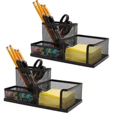 Ludato 2 Peças Organizadores de Mesa em Malha e Acessórios para Mesa, Porta-Lápis Preto com 3 Compartimentos para Materi