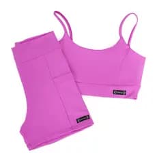 Conjunto Fitness Bermuda Shorts com Bolso Poliamida Proteção UV Top De Alça