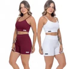 Kit 2 Conjunto Fitness Poliamida Com Compressão e Proteção UV