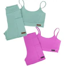Kit 2 Conjunto Feminino Academia Fitness shorts e top alça Poliamida Zero Transparencia