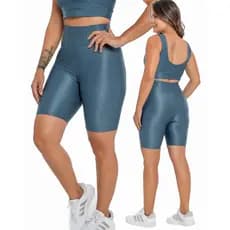 Bermuda Fitness Cos Alto Microcanelado com Brilho