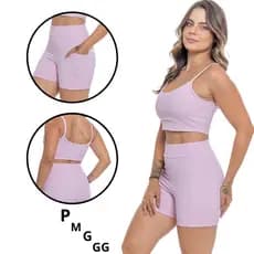 Conjunto Fitness Academia Roupa de Treino Look Short e Top Zero Transparência Poliamida Confortavel