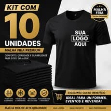 Kit 10 Camisetas Pretas Malha Fria Gola Redonda Personalizável Sua Logo Aqui Uniforme Promocional