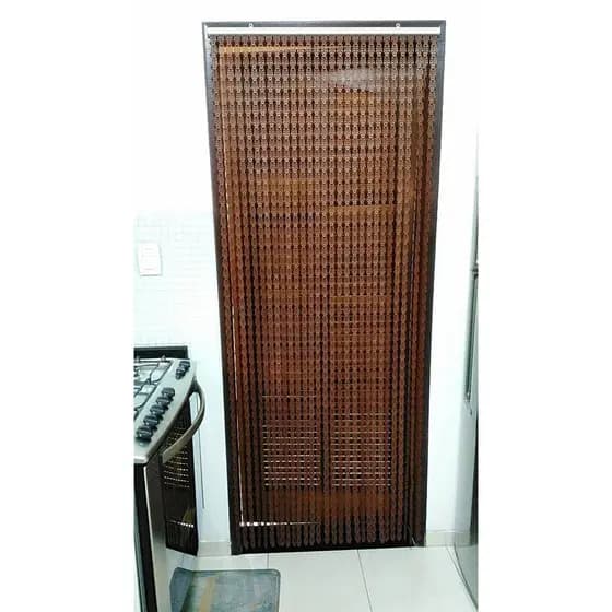Cortina Porta Painel Plástica Americana Italiana Com Suporte Sala Cozinha Quintal Lisa Marrom
