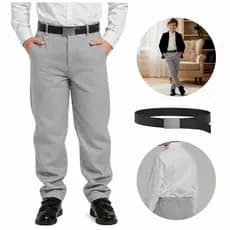 Calça Social Infantil Juvenil Menino Alfaiataria Slim Oxford Com Bolso E Cinto Cor Cinza Tam 02 - 14