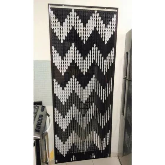 Cortina Porta Painel Plástica Americana Italiana Sala Cozinha Quintal Estampada Zig Zag Preto Branco