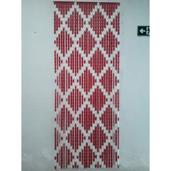 Cortina Porta Painel Plástica Americana Italiana Cozinha Quintal Estampada Balão Vermelho e Branco