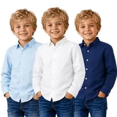 Camisa Social Infantil Manga Longa Menino Juvenil Masculino Básica Lisa Slim Com Botão TAM 04 Ao 14